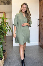 Load image into Gallery viewer, ANNYA LINEN SHIRT DRESS - KHAKI