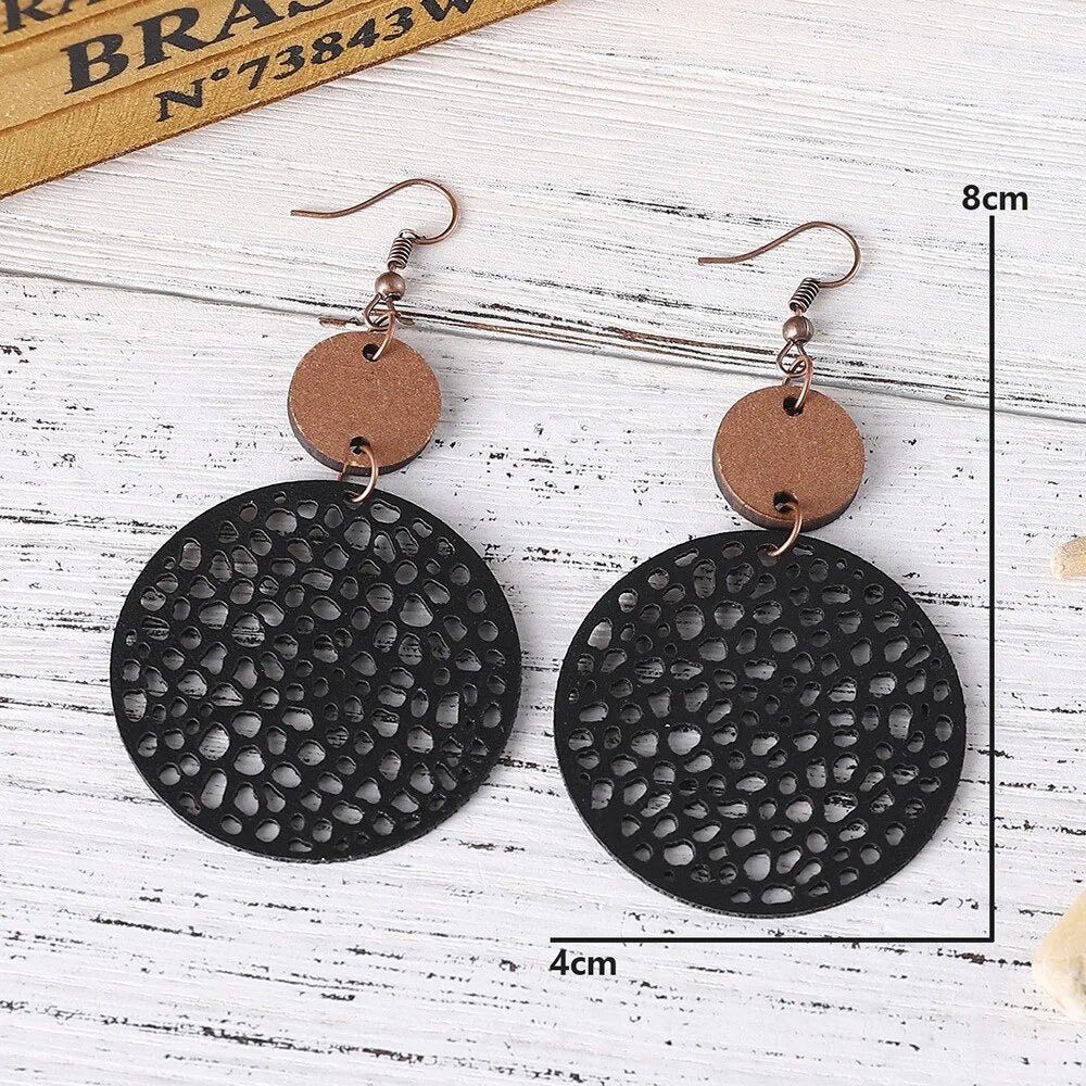 Round leather online earrings