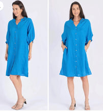Load image into Gallery viewer, ANNYA LINEN SHIRT DRESS - BLUE