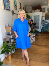 Load image into Gallery viewer, ANNYA LINEN SHIRT DRESS - BLUE