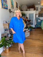 Load image into Gallery viewer, ANNYA LINEN SHIRT DRESS - BLUE