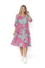 Load image into Gallery viewer, REBECCA MIDI DRESS - TEAL & PINK