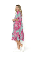 Load image into Gallery viewer, REBECCA MIDI DRESS - TEAL & PINK
