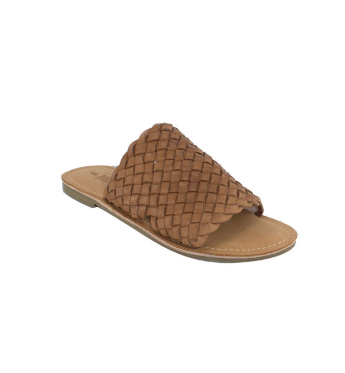 Tan woven hot sale leather slides