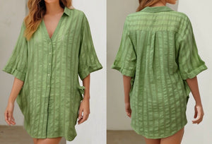 BEACH DAYS RELAXED COTTON SHIRT - GREEN