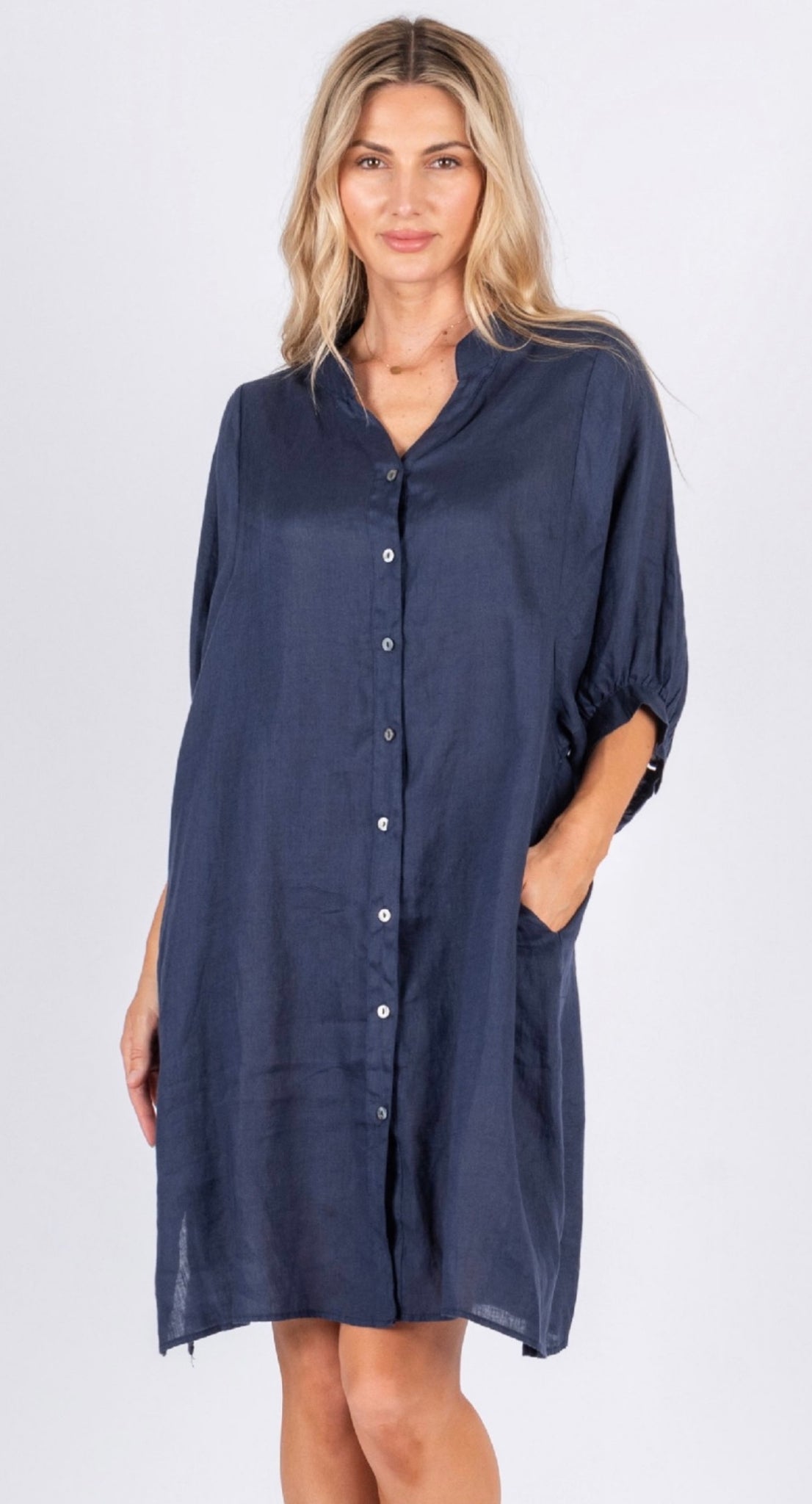 annya ANNYA LINEN SHIRT DRESS - NAVY – EmberandAsh