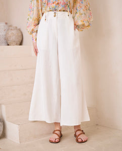 ALEXANDRIA TAILORED LINEN PANTS - WHITE