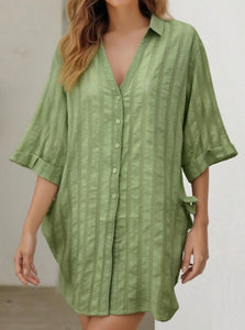 BEACH DAYS RELAXED COTTON SHIRT - GREEN