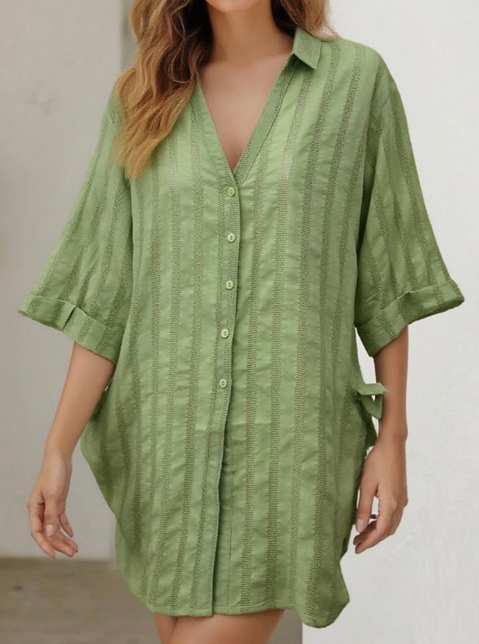 BEACH DAYS RELAXED COTTON SHIRT - GREEN