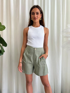 TULLY LINEN SHORTS - KHAKI