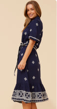 Load image into Gallery viewer, MAURA RIC RAC NAVY MIDI DRESS