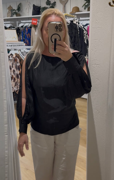 BIANCA OPEN SLEEVE BLOUSE - BLACK