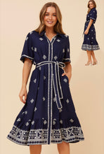 Load image into Gallery viewer, MAURA RIC RAC NAVY MIDI DRESS