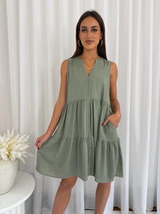 CHARLOTTE KHAKI LINEN DRESS