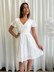 NATALIE BRODERIE ANGLAISE DRESS - WHITE