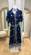 Load image into Gallery viewer, MAURA RIC RAC NAVY MIDI DRESS