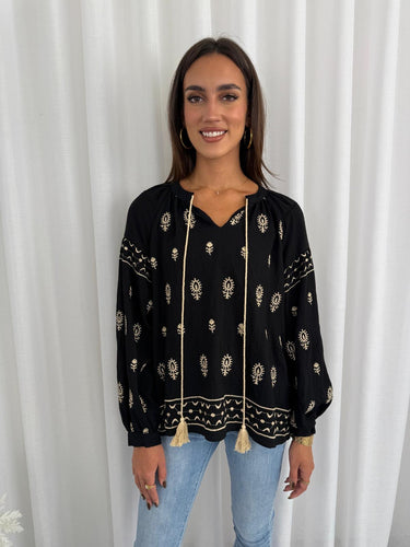 ANDREA BOHO TOP - BLACK
