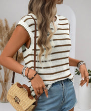 Load image into Gallery viewer, CHARLIE TAN STRIPE KNIT TOP