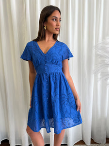 NATALIE BRODERIE ANGLAISE DRESS - BLUE