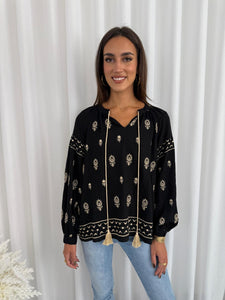 ANDREA BOHO TOP - BLACK