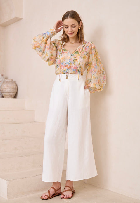 ALEXANDRIA TAILORED LINEN PANTS - WHITE