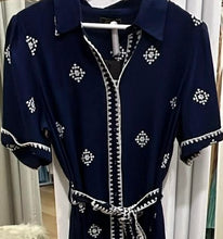 Load image into Gallery viewer, MAURA RIC RAC NAVY MIDI DRESS