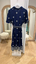 Load image into Gallery viewer, MAURA RIC RAC NAVY MIDI DRESS