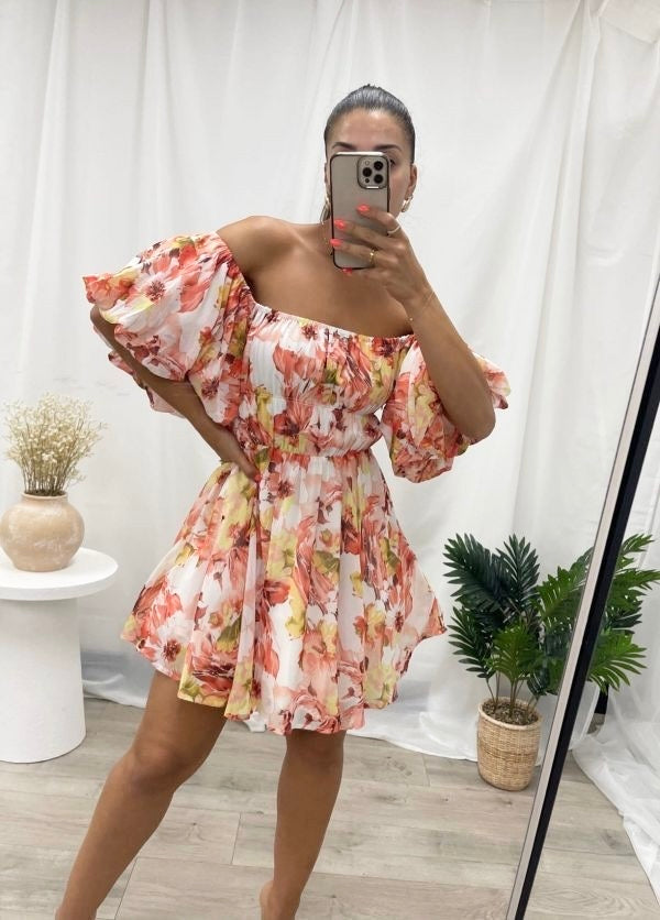 SUNSET FLORAL DRESS - PEACH
