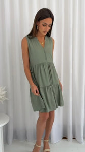 CHARLOTTE KHAKI LINEN DRESS