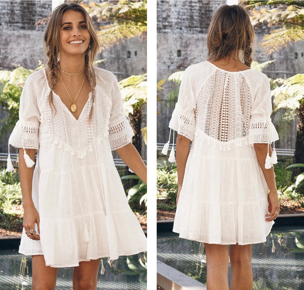 CHELSEY WHITE LACE BOHO DRESS - INDIKAH