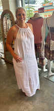 Load image into Gallery viewer, AINSLEY HALTER PIN STRIPE LINEN DRESS - LITTLE LIES
