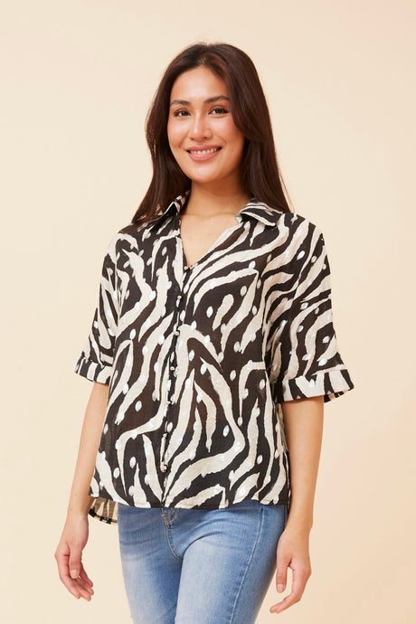 CHELLE BLOUSE - BLACK WITH SILVER FLECKS