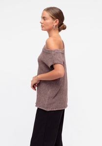 MARLO DROP SHOULDER KNIT TOP - BROWN