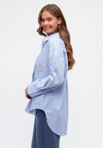 AVI BLUE STRIPE SHIRT WITH EMBROIDERED LEMONS