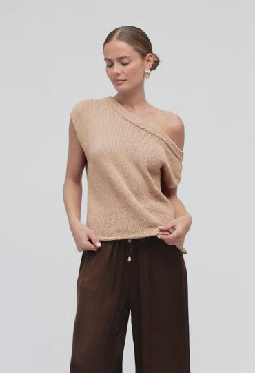 MARLO DROP SHOULDER KNIT TOP - NATURAL