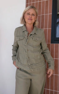 HANNA KHAKI LINEN JACKET - SOUL SPARROW