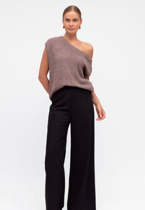 MARLO DROP SHOULDER KNIT TOP - BROWN