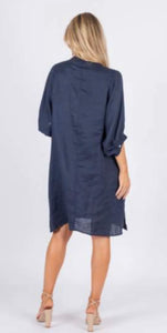 ANNYA LINEN SHIRT DRESS - NAVY