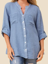 Load image into Gallery viewer, GRACE LINEN SEQUIN TOP - BLUE