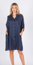 Load image into Gallery viewer, ANNYA LINEN SHIRT DRESS - NAVY