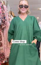 Load image into Gallery viewer, CORA LINEN DRESS - GREEN - SOUL SPARROW