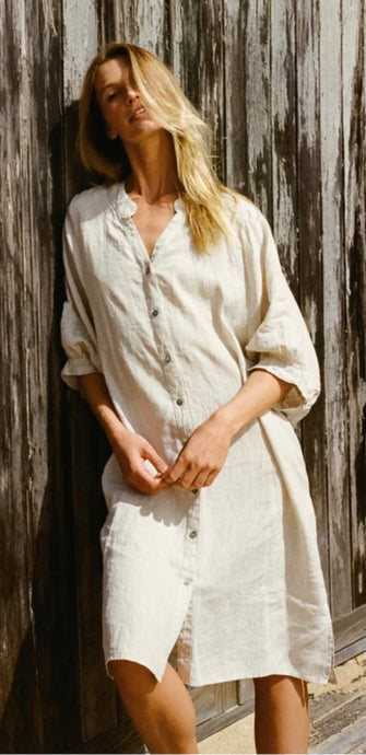 ANNYA LINEN SHIRT DRESS - NATURAL