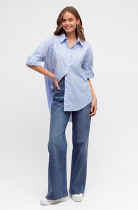 AVI BLUE STRIPE SHIRT WITH EMBROIDERED LEMONS