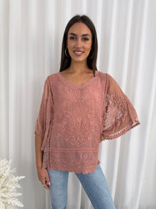 ISLA LACE TOP - BLUSH