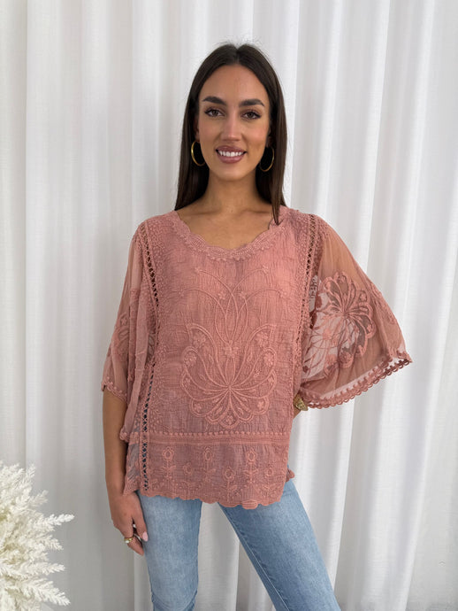 ISLA LACE TOP - BLUSH