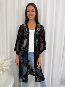 WISH LACE KIMONO - BLACK