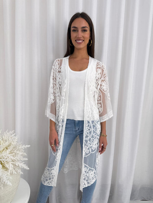 WISH LACE KIMONO - WHITE