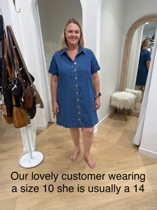 VALE SCALLOPED OVERSIZED DENIM DRESS - MID BLUE WASH