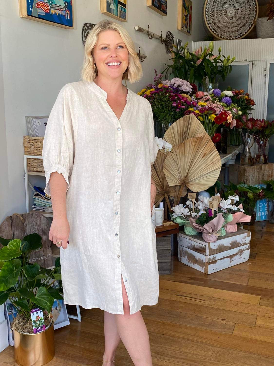 annya ANNYA LINEN SHIRT DRESS - NATURAL – EmberandAsh