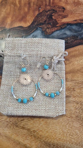 TURQUOISE HOOP & BEAD EARRINGS